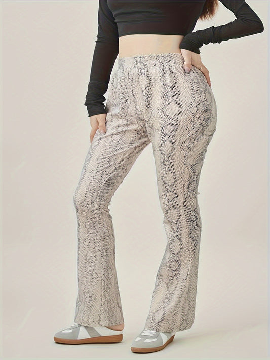  Snake Skin Print High Rise Flared Leg Trousers
