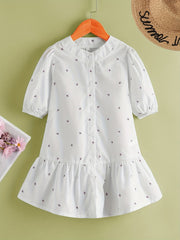 Girls Leaf Print Casual Dress for Autumn & Spring