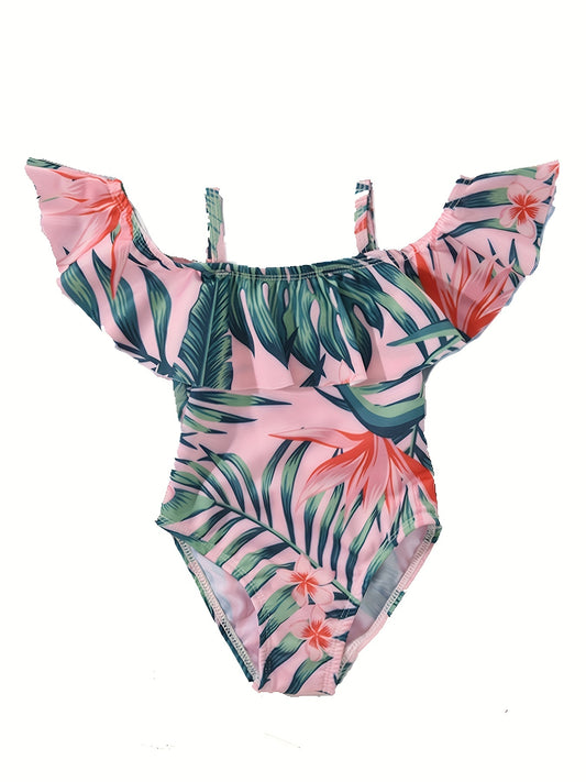 Baby Girls Leaf Graphic Print One Piece Swimsuit