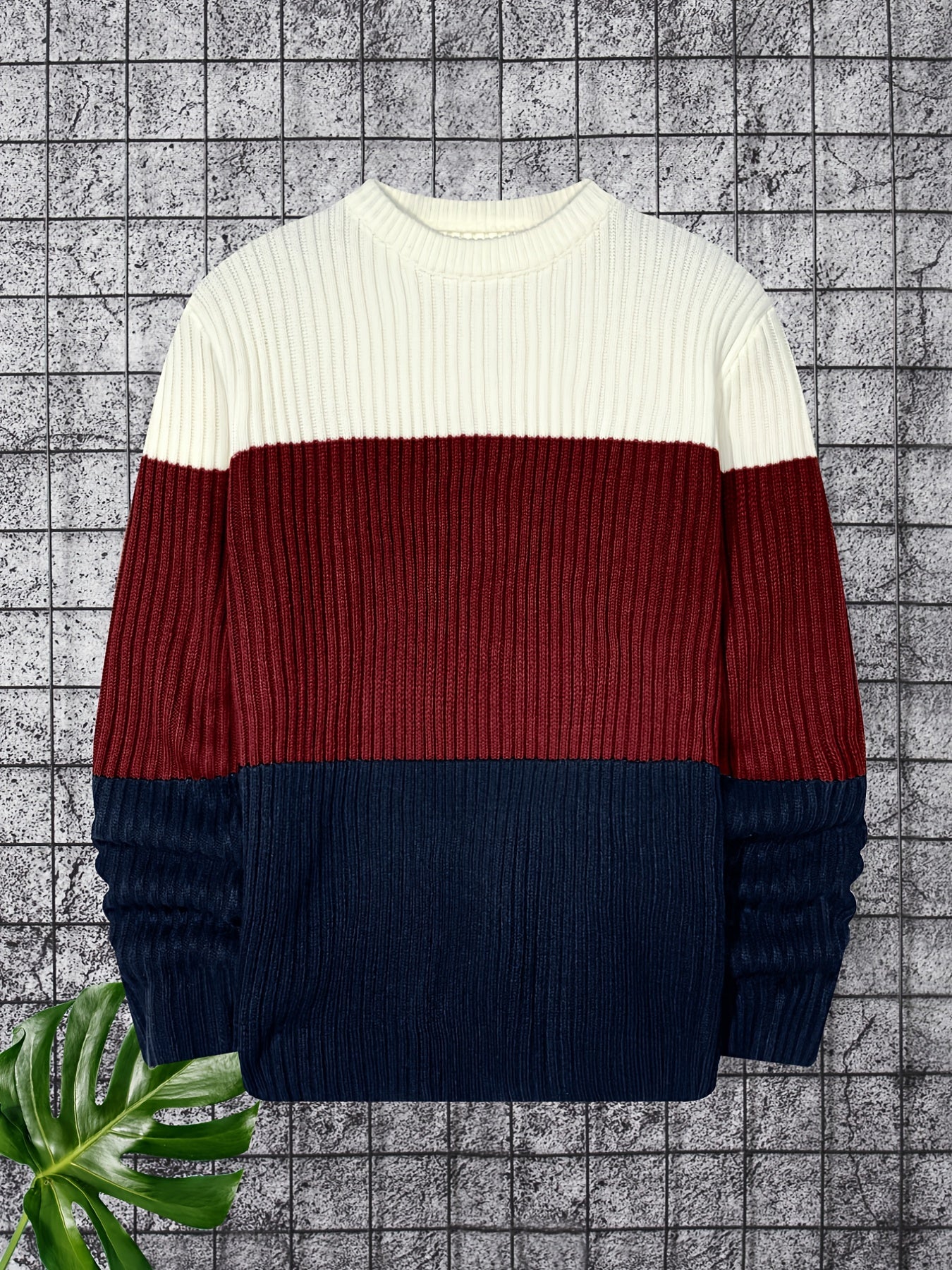 Men's Block Crew Neck Pullover Knit Sweater Top