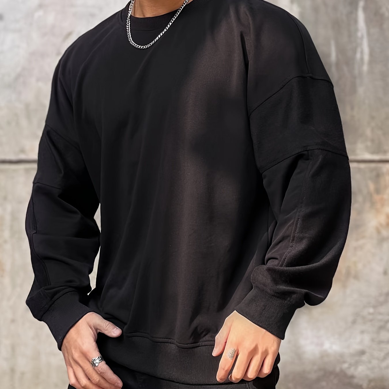 Men's Solid Round Neck Sweatshirt Loose Pullover