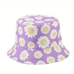 Cartoon Flower Print Bucket Hat Lightweight Fisherman Cap Women