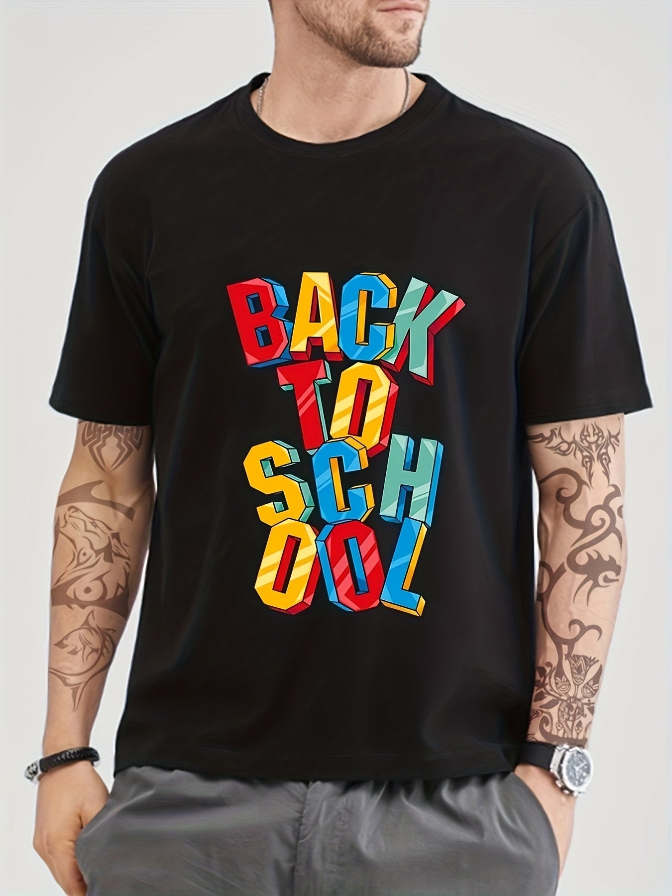 Back To School Print Men's Graphic Crew Neck T-shirt