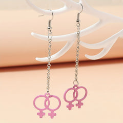 Girl Symbol Long Chain Dangle Earrings Minimalist Style Alloy Jewelry Gift