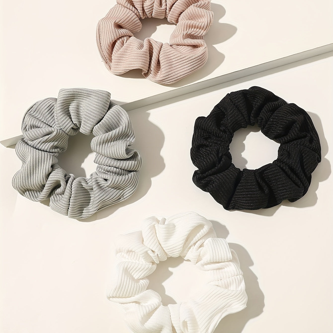 4pcs Ribbed Scrunchies Hair Rope Ponytail Holder Accessories Girls