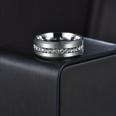 Men's Stainless Steel Single Row Diamond Zircon Ring 8MM