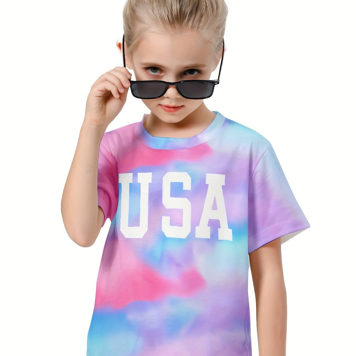 Girls Boys 3D Tie Dye Letter Graphic Short Sleeve T shirt