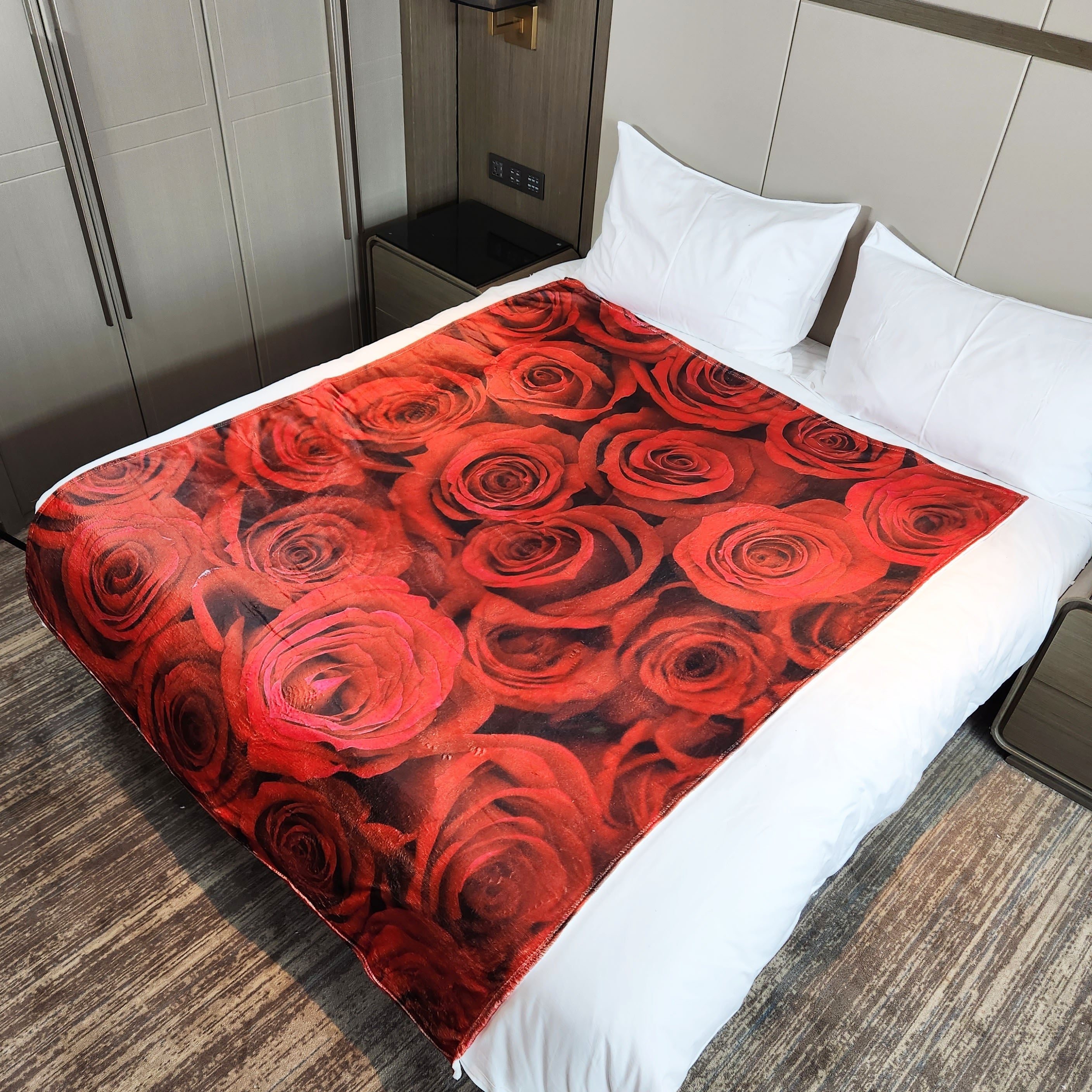 Rose Print Blanket Flannel Warm for Travel Camping Office