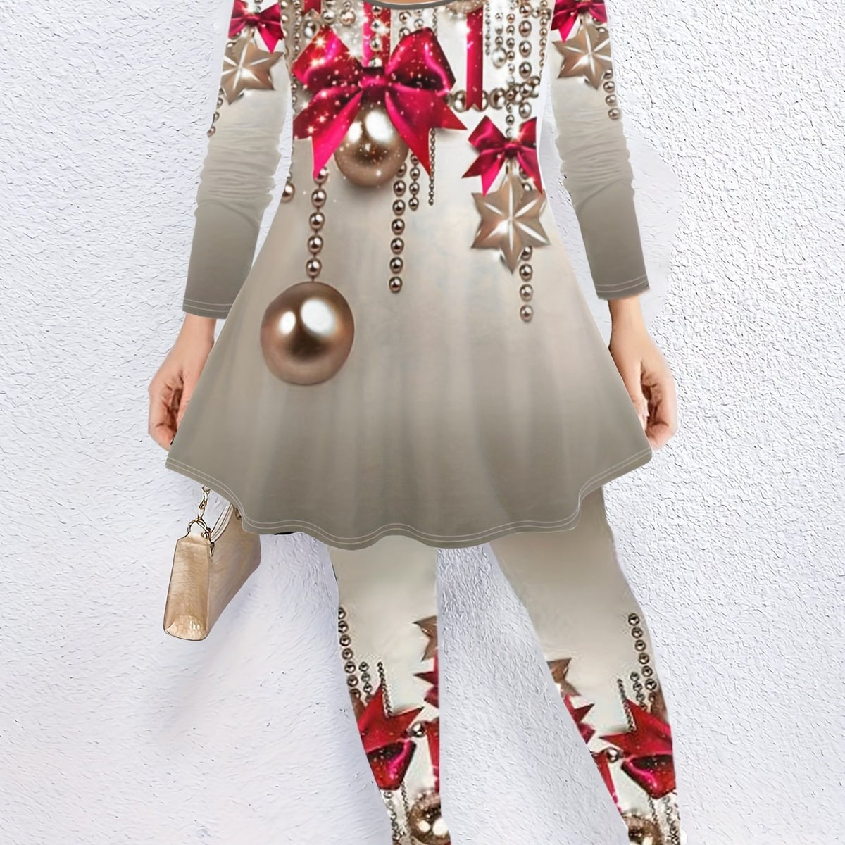 Women's Plus Ball & Bow Knot Tee & Leggings Outfits Set
