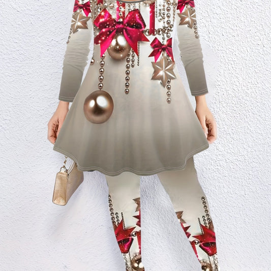 Women's Plus Ball & Bow Knot Tee & Leggings Outfits Set