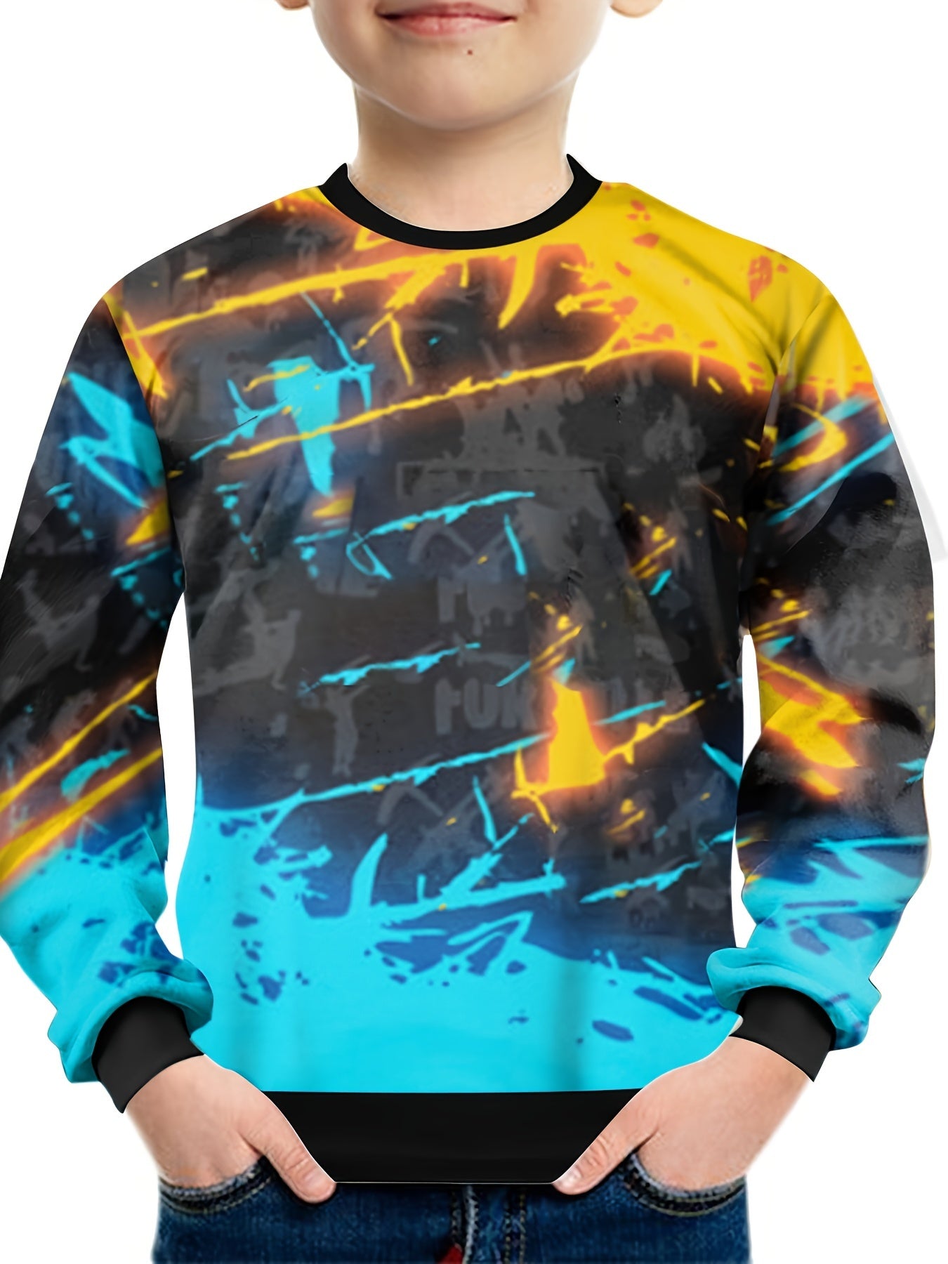 3D Paint Print Boys Sweatshirt Long Sleeve Pullover Top