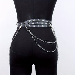 Eyelet Belt Punk Chain Fringe PU Leather Waistband for Women