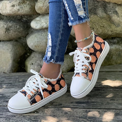 Women's Pumpkin Print Canvas Shoes Halloween Low Top Flat Walking Shoes