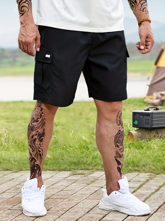 Men's Active Cargo Shorts with Elastic Waistband for Outdoor
