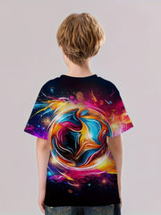 Colorful 3D Print T Shirt Kids Boys Short Sleeve Tee Summer Fall Tops