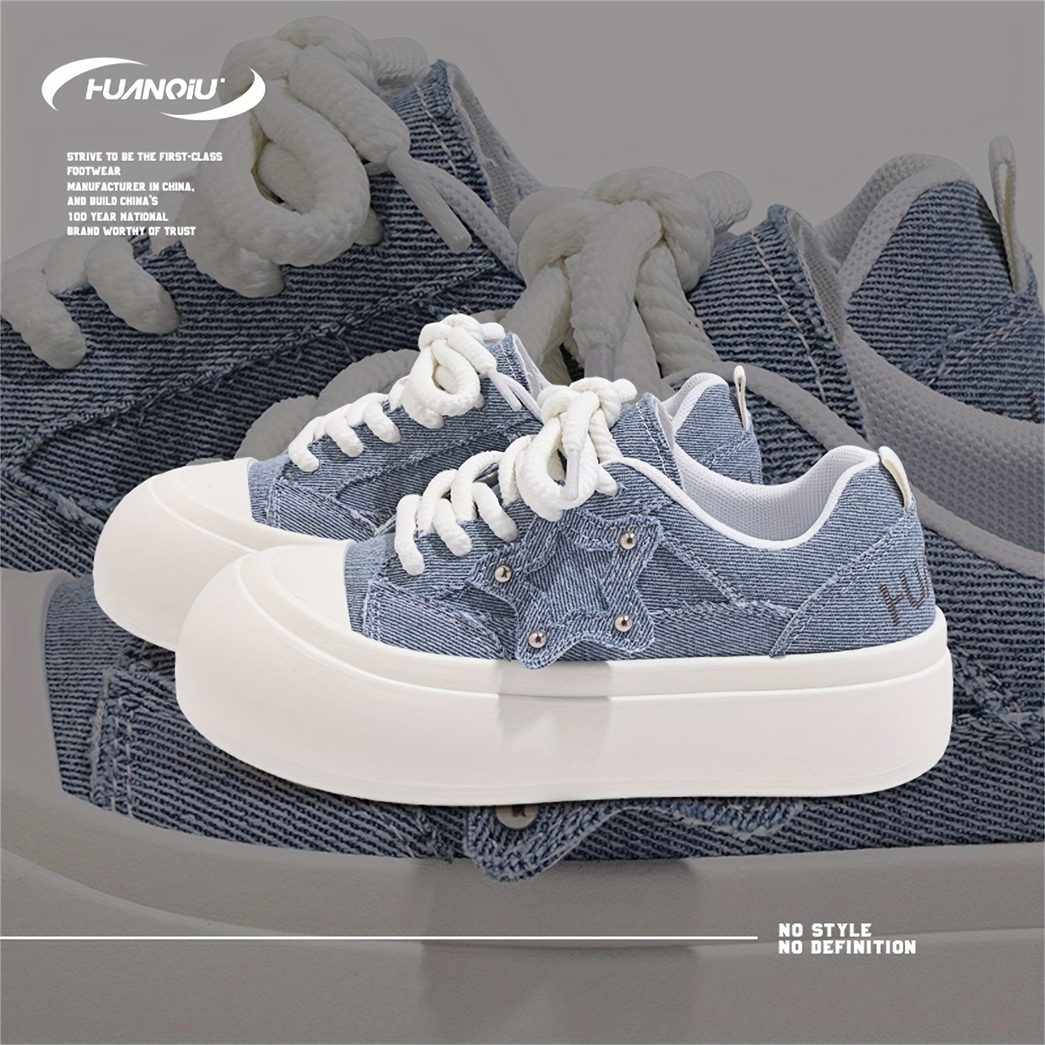 HUANQIU Star Decor Lace-up Low Skate Shoes Platform Sports Sneakers