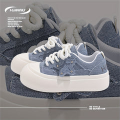 HUANQIU Star Decor Lace-up Low Skate Shoes Platform Sports Sneakers