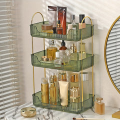 Stylish Bathroom Counter Organizer with Cosmetic Holder and Storage Shelf