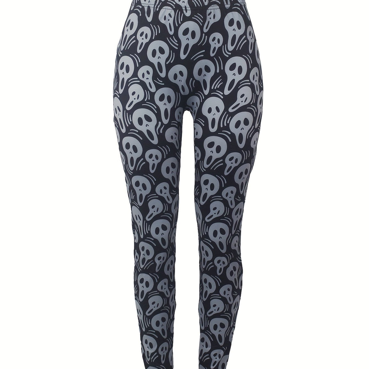  Funny Skull Print High Rise Leggings