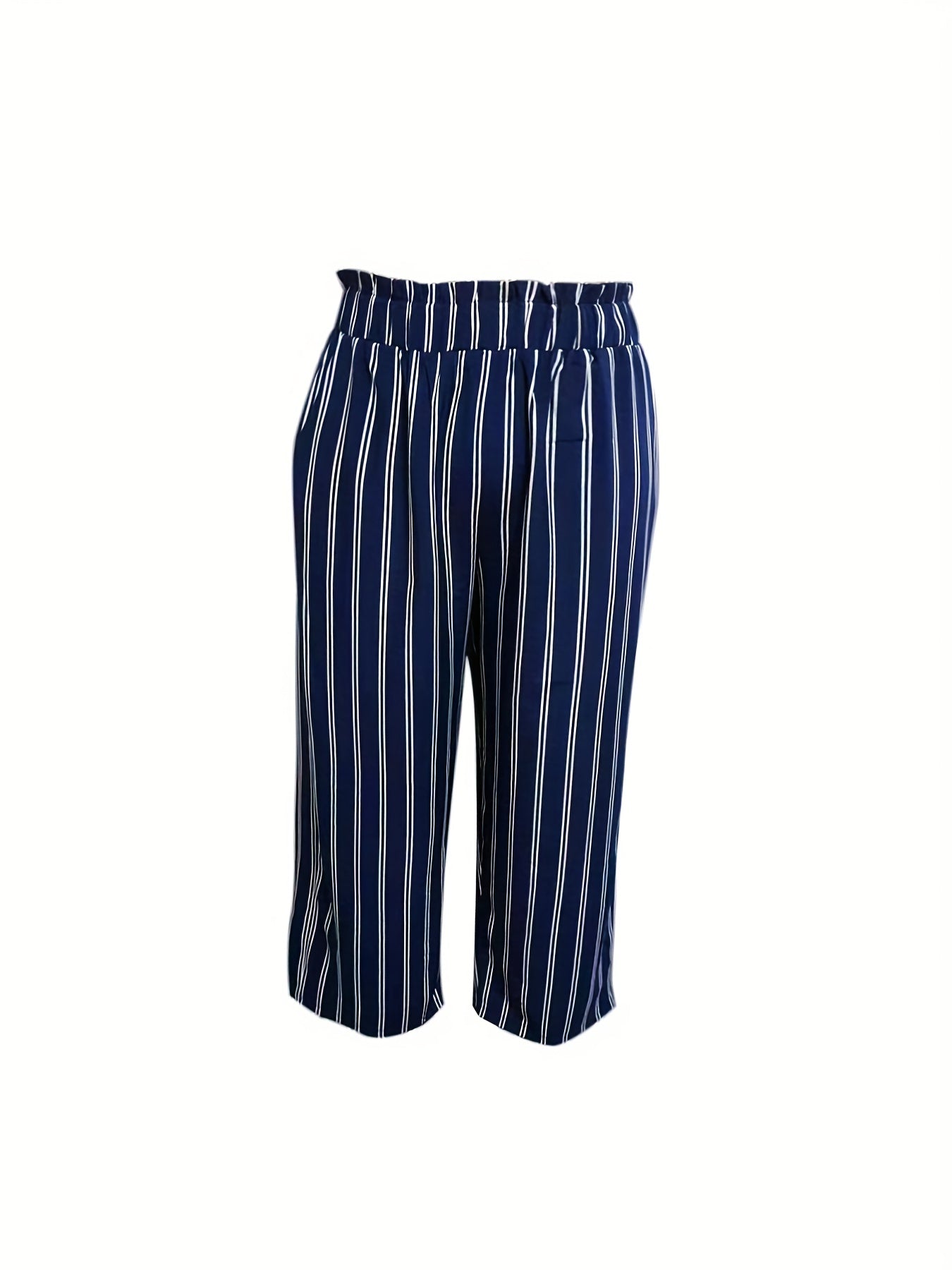  Stripe Ruffle High Rise Wide Leg Trousers