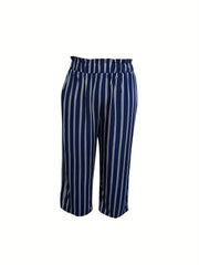  Stripe Ruffle High Rise Wide Leg Trousers