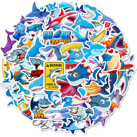 50Pcs Ocean Shark Sticker Cartoon Fierce Shark Marine Life Sticker