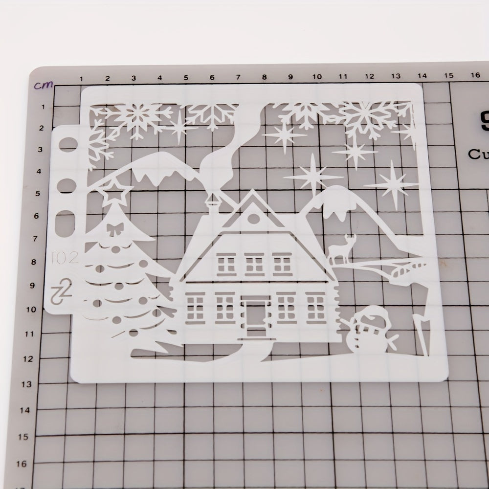 Christmas Snow House Reusable Stencil Drawing Templates DIY Layering Set
