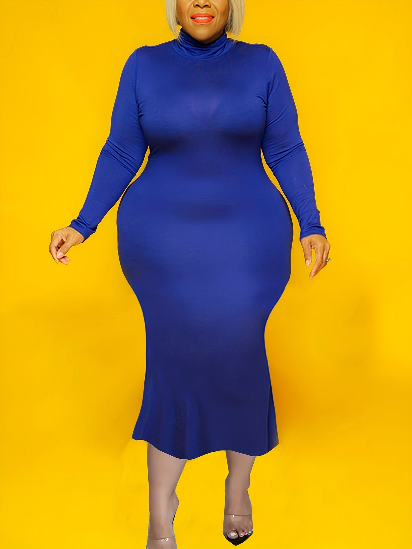  Women's Long Sleeve Turtle Neck Mermaid Dress