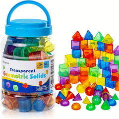 60pcs 3D Geometric Solids Transparent Shapes Stackable Toy Ideal Gift