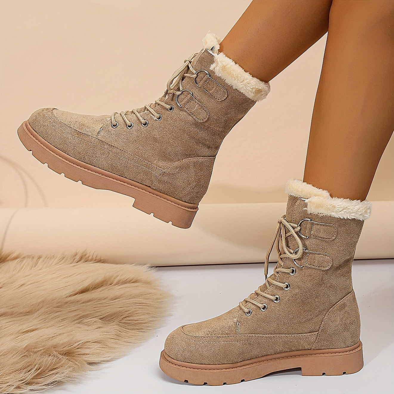 Women's Non slip Lace Up Boots Shoes Comfortable Medium Tube Shoes