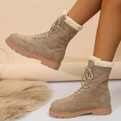 Women's Non slip Lace Up Boots Shoes Comfortable Medium Tube Shoes