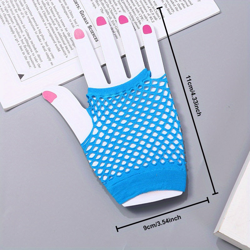 4pcs Short Fishnet Gloves Open Back Party Accessories Pink