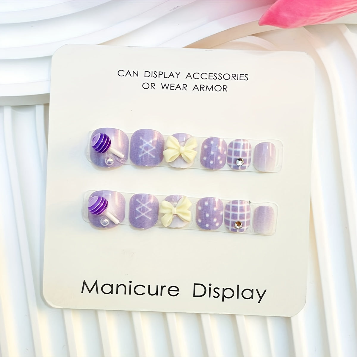 12pcs Purple Pink Cartoon Nail Tips Short Oval Shape Press On Nails