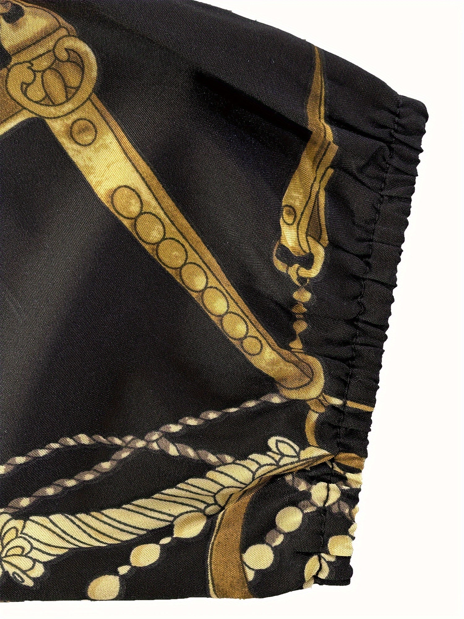  Chain Print V Neck Belted Dress