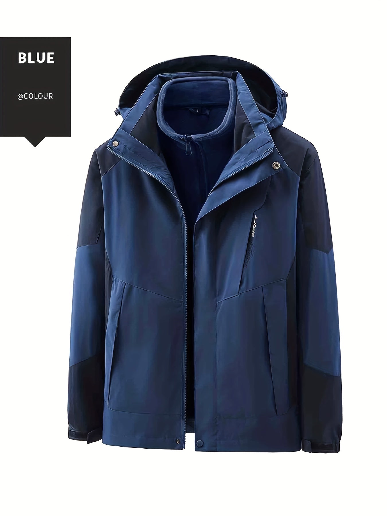 Men's Waterproof Windbreaker Detachable Inner Liner Active Zip Up Hooded Jacket