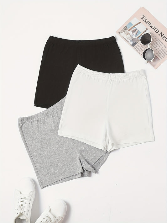 3 Pack Plus Size Basic Pajama Bottoms Set Women's Plus Solid Elastic Waist