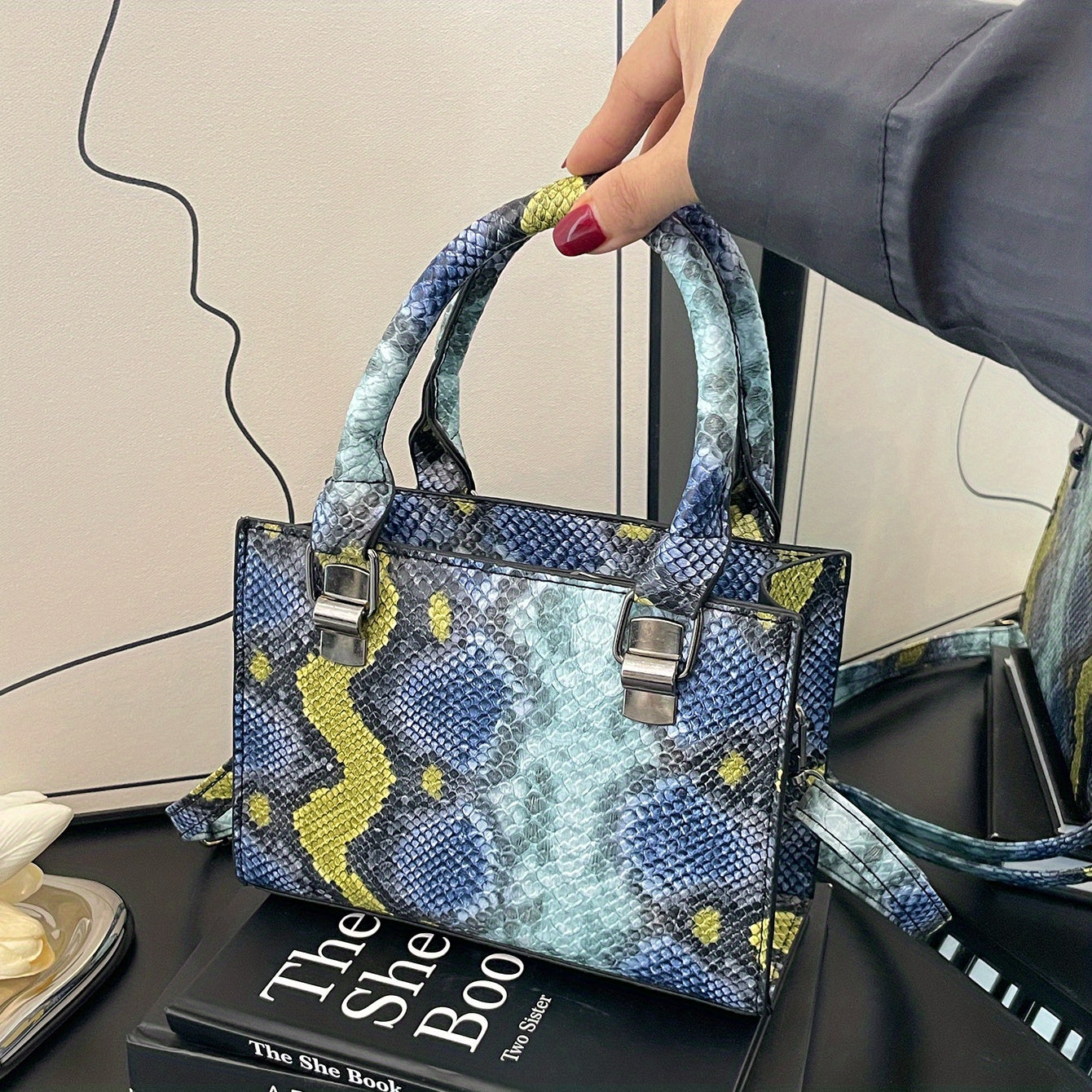 Snake Pattern Tote Bag Faux Leather Shoulder Bag