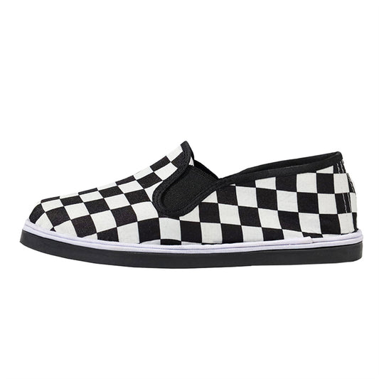 Women's Checker Pattern Canvas Shoes Slip On Flat Loafers