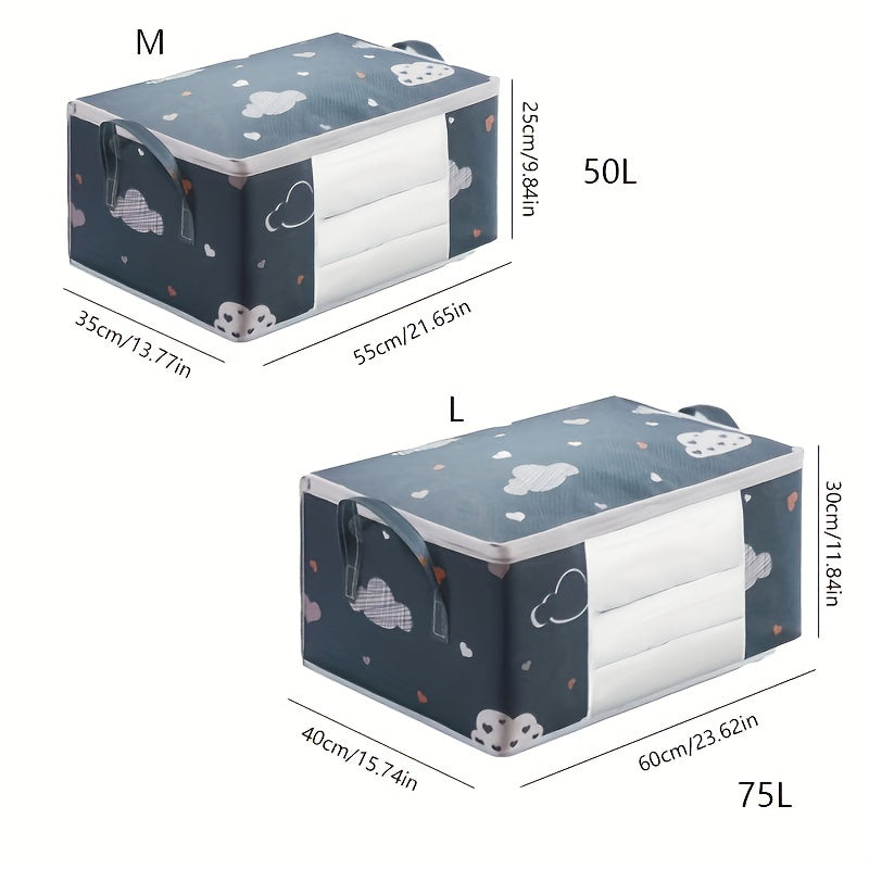 Large Quilt Storage Bag with Handle, Zipper Closet Storage Box