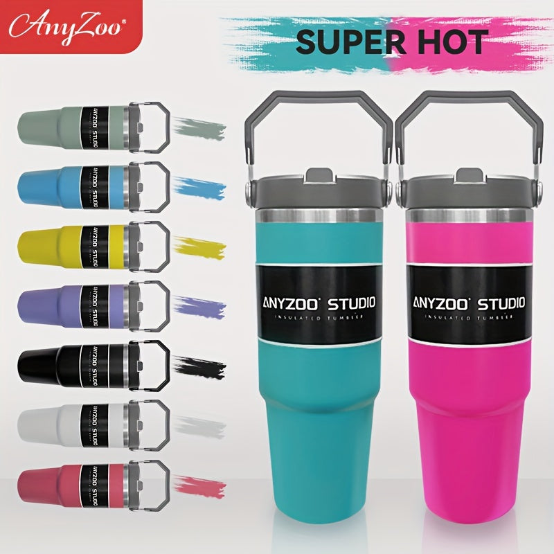 ANYZOO 30oz Stainless Steel Tumbler, Lid, Straw, Reusable, Dishwasher Safe