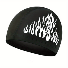 Flame Print Swim Cap Ear Protection Nylon Durable Elasticity