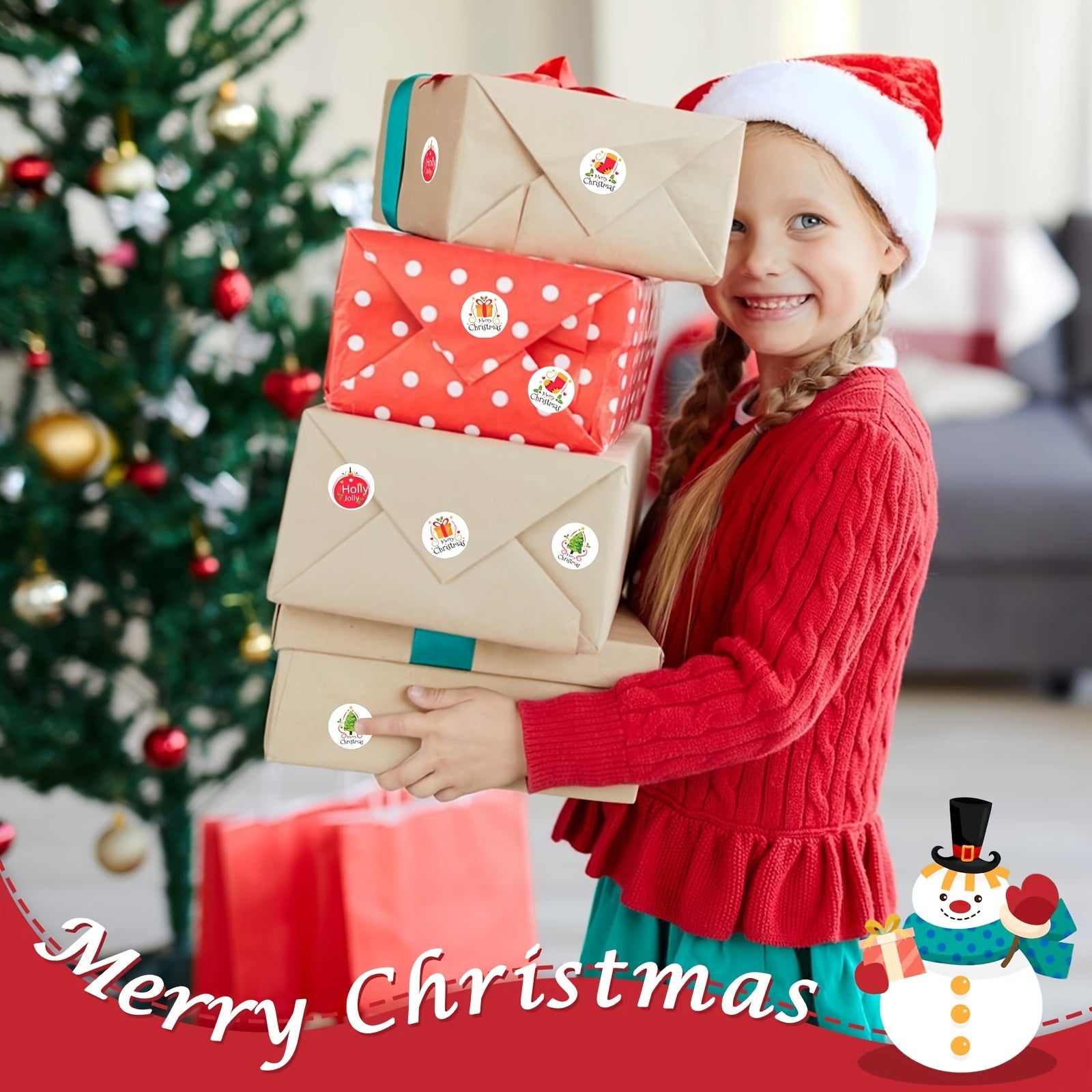 500pcs Merry Christmas Stickers 2.54 Cm Self Adhesive Labels
