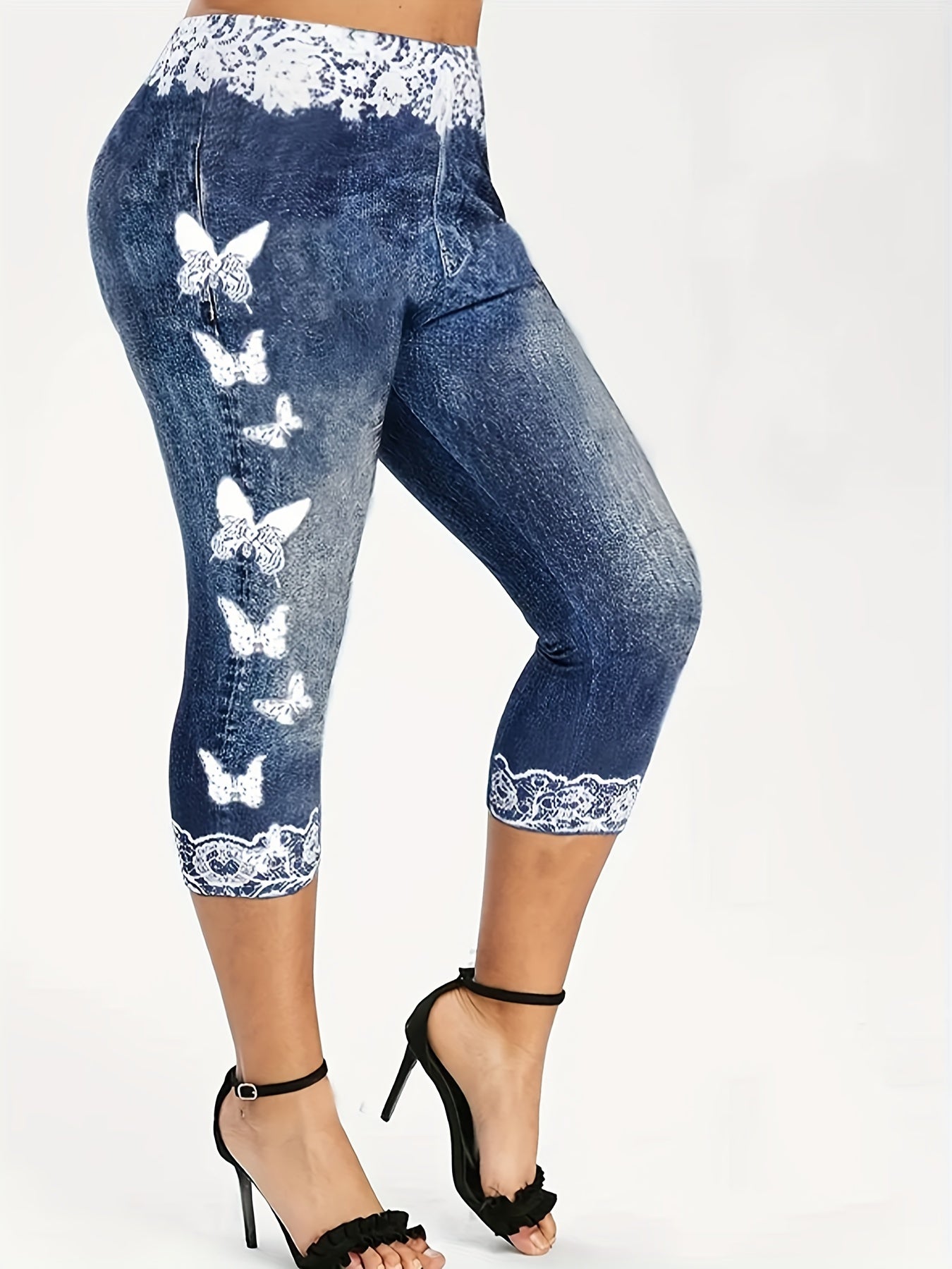 Butterfly Print Skinny Capris Leggings for Women