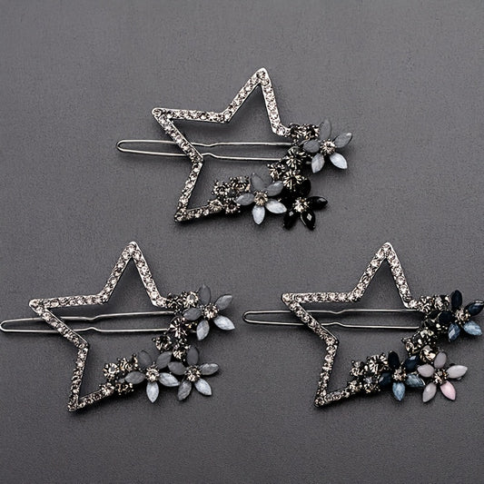 Vintage Rhinestone Star Flower Hair Clip Y2K Barrette Hairpin