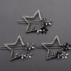 Vintage Rhinestone Star Flower Hair Clip Y2K Barrette Hairpin