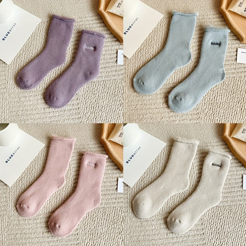 4 Pairs Letter Print Plush Lined Socks for Women