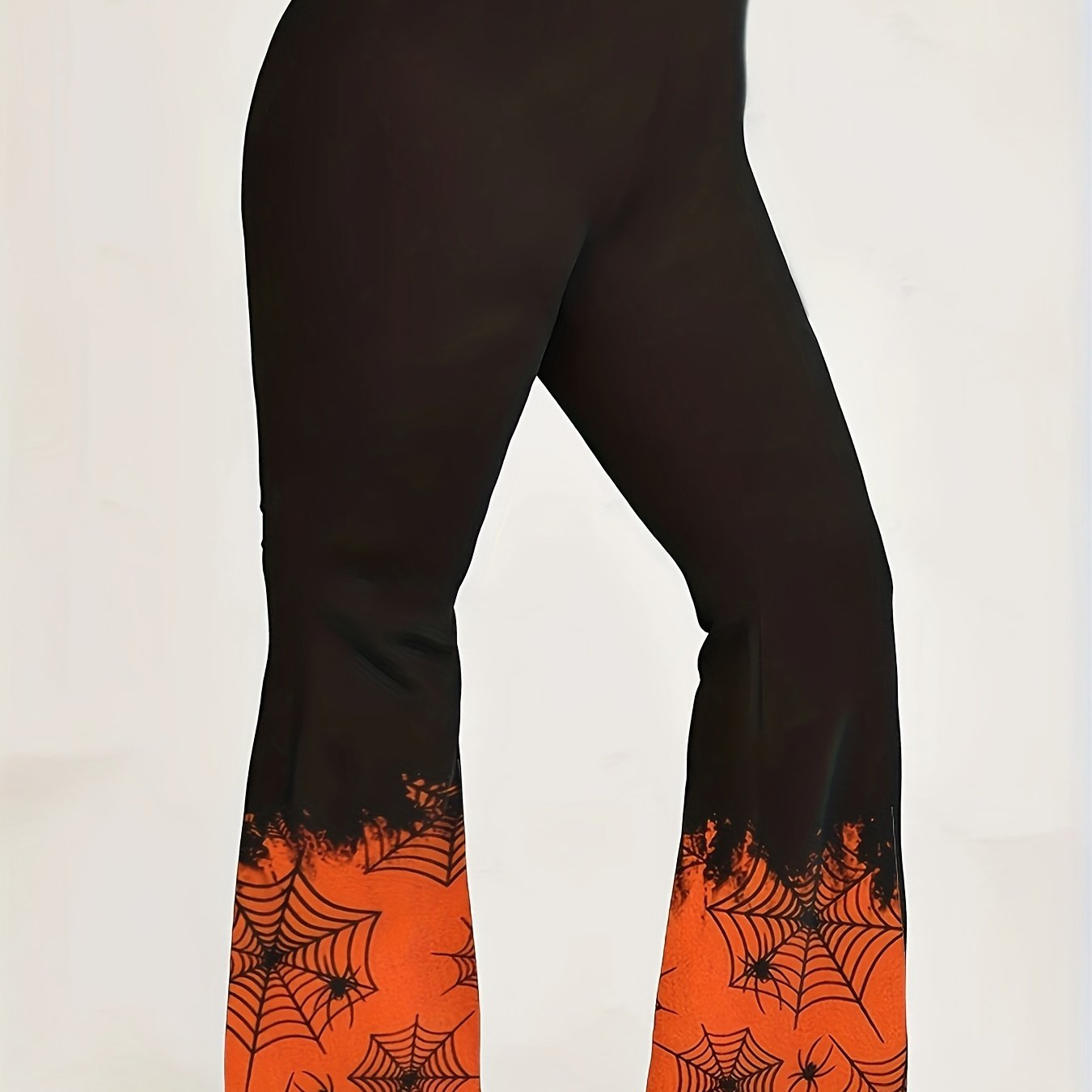 Women's Plus Spider Web Print Elastic High Rise Flared Leg Trousers