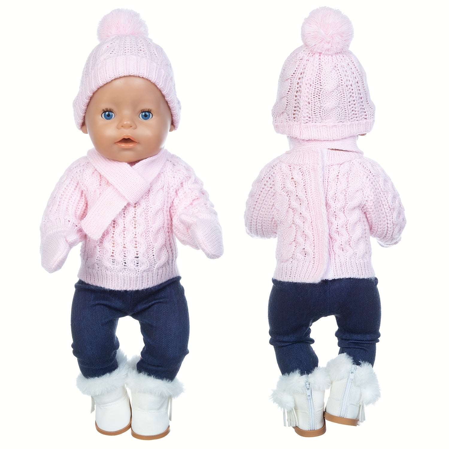 5pc Light Pink Knitted Doll Clothes for 18" Dolls - Kids' Favorite Gift
