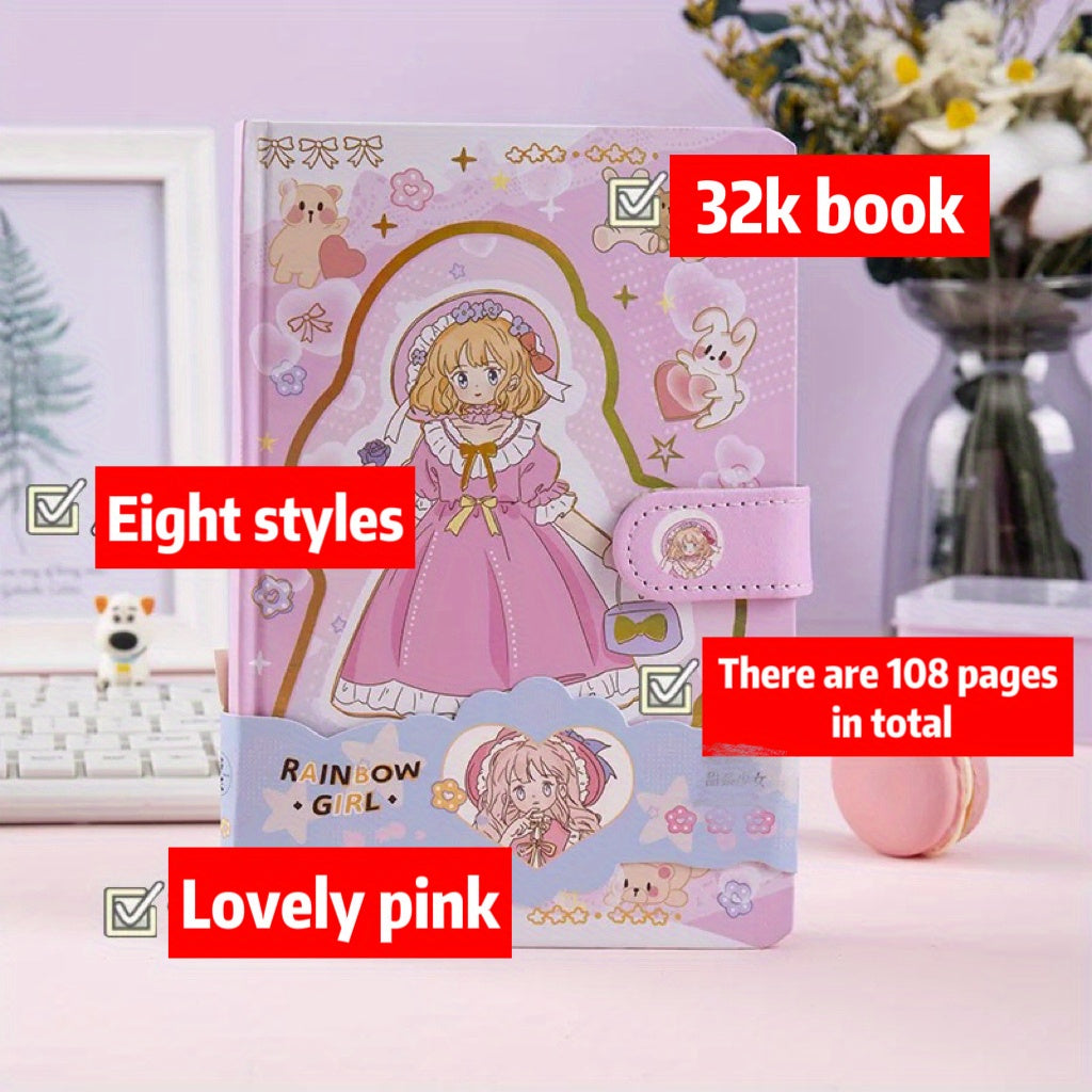 A5 Cartoon Notebook w/ Colorful Border 108 Sheets Pink Yellow Purple