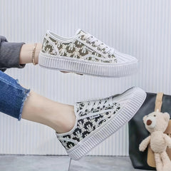 Women's Bear Print Canvas Sneakers Platform Shoes